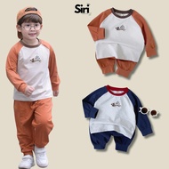 Set of long-sleeved raplang shirt with mixed colors and hello dog embroidered motifs with pants from