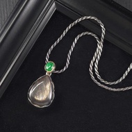 菱格紋拉扣浮雕風格設計吊墜 - 黑太陽石.翡翠.14K白金.S925純銀