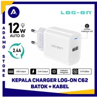 HP Charger Head + LOG ON LO-C62 Cable 2 Charger Batok. Single Port 12W Adapter Log-Onhp