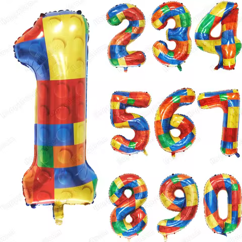32Inch Building Block Number Balloons Block Balloons for Colorful Blocks Theme Birthday Party Baby S