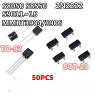50Pcs Transistor S8550 SS8050 S9011 S9012 S9013 S9014 S9015 S9018 2N3904 2N3906 2N2222 TO-92 & SOP