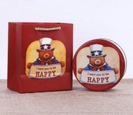 DDS - 【10個】可愛圓形精緻盒子- HAPPY熊-小號套裝(盒子【5.5寸：13.5*7cm】+手提袋)#N105_026_016