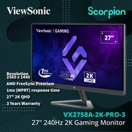 ViewSonic VX2758A-2K-PRO-3 27" 240Hz 2K Gaming Monitor