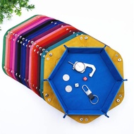 Double-Sided Dice Tray Folding Hexagon Dice Rolling Tray Leather Velvet Dice Holder Storage For Dice