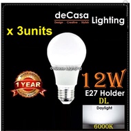 Bundle 3pcs 12W Led Light Lamp Bulb E27 Lamp Holder DECASA Globe Bulb Daylight For Pendant Light or 