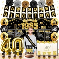 40th Birthday Decorations for Men Women, Black Gold Awesome Since 1985 Banner Backdrop Happy 40th Bi