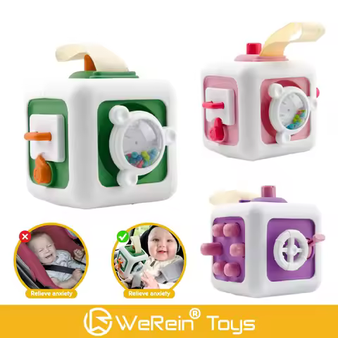 6 in 1 Montessori Cube Toys Sensory Busy Board Cube Baby Practice Skills Fidget Educational Toys for