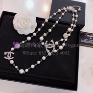 紫鑽🌟誠信商家🌟💜全新CHANEL 經典雙C星星珍珠水鑽長項鍊 銀白 合金人造珍珠水鑽