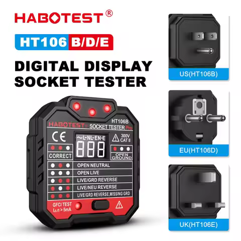 HABOTEST HT106 Socket Tester US UK EU Plug Voltage Tester Ground Zero Line Electrical Socket Tester 