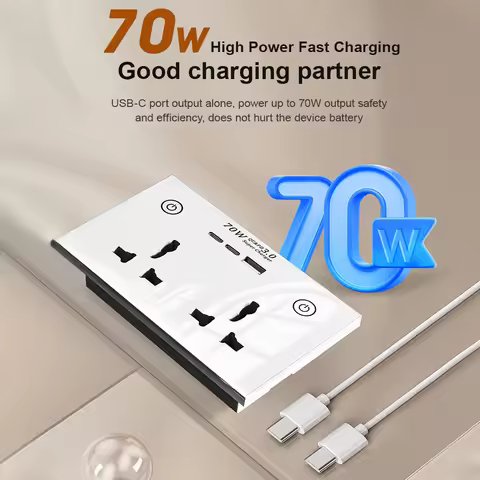 WIFI Smart Tuya USB Type C PD 70W Wall Socket UK Plug Outlet Power Touch Switch Wireless Remote by A