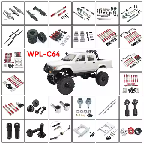 WPL 1/16 RC Metal Aluminum Upgrade Kit - Tie Rods Front & Rear Axle Steering Cup Bearings & Shock fo
