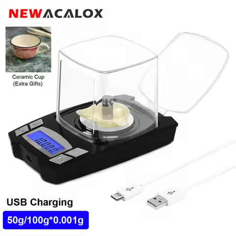 NEWACALOX 0.001g Mini Digital Pocket Scale USB Charging Milligram Scale 100g/50gx0.001g Precision Je