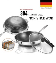 34cm NonStick Pot 304 Stainless Steel 7 Layer Wok Smoke-free Non-coating Cooking Pan