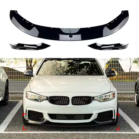 Gloss Black/Carbon Fiber Look Front Bumper Spoiler Lip+Side Splitter For BMW 4 Series F32 F33 F36 42