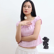 Theremin Betty top เสื้อลูกไม้แขนตุ๊กตาเข้ารูปตกแต่งลูกไม้ (Pink black)