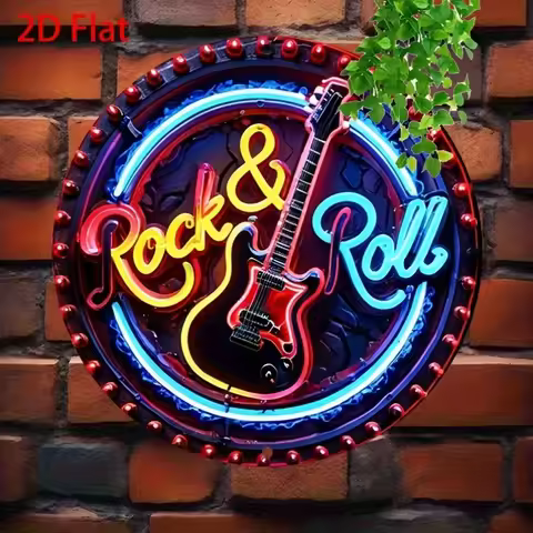 A Vintage Rock Neon Sign, 2D Metal Aluminum Wall Decoration, Suitable for Home, Bar, Café, Club, Out