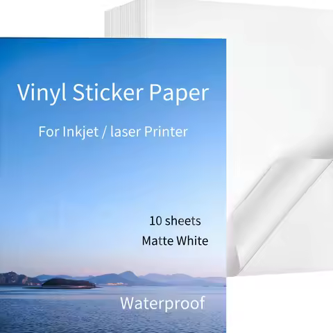 10 Sheets Premium Printable Vinyl Sticker Paper for Inkjet laser Printer Matte White Glossy Waterpro