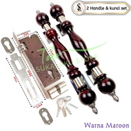 paket 4biji handle pintu dan kunci set tinggal pasang model handle tomat kayu jati full vurnish panj