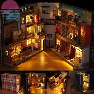 DIY Book Nook Kit 3D Wooden Book Stand Puzzle LED Glowing Book Nook Dollhouse Kit Wooden Alley Book 