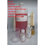 Fiberglass Set (I12) - 1kg Resin, 60cc Hardener, 1/2kg WRC, Brush, Cup w/ 30ml Wax Sol