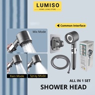 LUMISO Shower Head High Pressure with 3 Mode Black Grey Rain Shower Head Kepala Pancuran Mandian