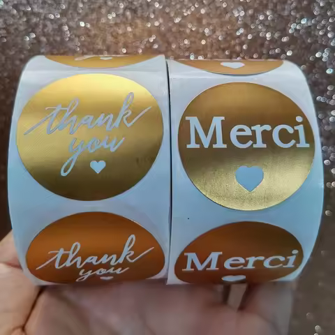 500pcs/roll French Thank You Sticker Handmade Christmas Stationery Decoration Sticker Gold Foil Pape