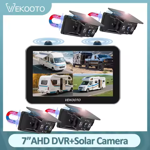 1080P HD Solar-Powered Magnetic Backup Camera - 7" 4CH Recording Monitor with Clear Night Vision for