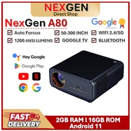 NexGen A80 Projector Dual Band WIFi 2.4/5G with Android 11 Auto Focus and Keystone