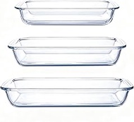3-piece set of high borosilicate glass baking tray, 2.3 quarts+1.6 quarts+1.0 quarts rectangular gla
