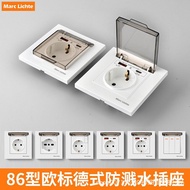 White socket with splash-proof cover16A European Standard USB+Type-C Dustproof German Power Supply W