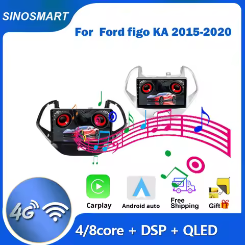 SINOSMART Car Radio for Ford Figo KA 2015-2020 GPS Navigation Player 8 Core CPU, QLED DSP 4G LTE Sup