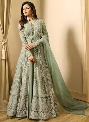 mint green Pakistani prom Dress Embroidery Anarkali Gown lace applique long sleeve caftan kaftan Bol