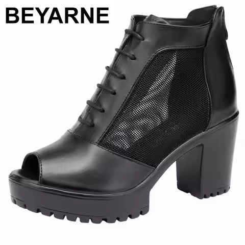 Summer 2025 Women's High Heel Sandals Me Fi Mouth Thi Bot Platform Hollow out Booties Bule Net Boots