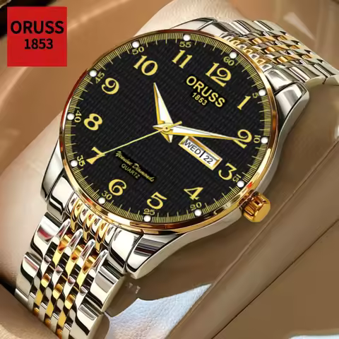 ORUSS Top Brand Luxury Fashion Stainless Steel Watch Men's Waterproof Luminous Sports Business Wrist