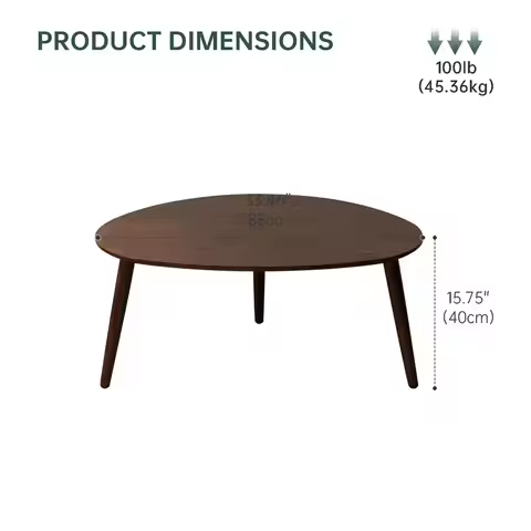 Oval Coffee Table, 33.5 Mid Century Modern Coffee Table for Living Room, 100 Solid Oak Wood Side Tab