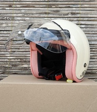 HELM BOGO WANITA DEWASA HIJAB BERHIJAB KACA DATAR CEMBUNG LIST PINGGIR HELM PU LEATHER ANTI GORES KU