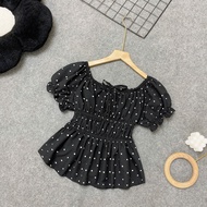 Áo Babydoll Bigsize Nữ Tay Phồng Dễ Thương Vạt Xòe Nhún Eo Tôn Dáng Hottrend A282