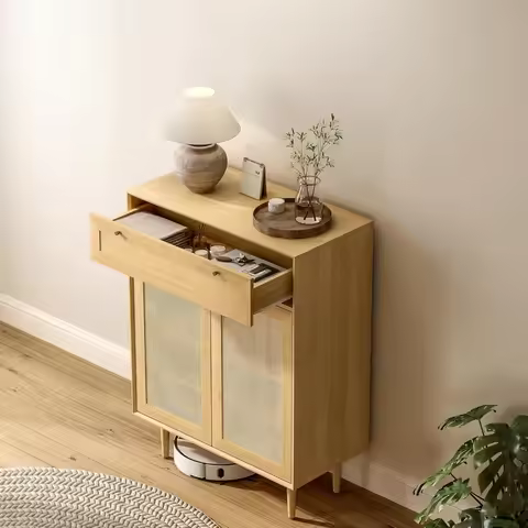 "Set of 1-2 Rattan Shoe Cabinets - Farmhouse Boho Style with Doors, 4-Tier Freestanding Organizer in