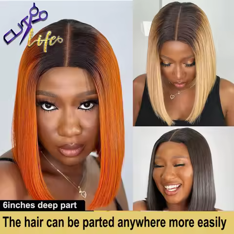 2x6 Deep Part Kim K Lace Closure Wig 4x4 Lace Closure Wig Ombre Orange Human Hair Wigs Ombre Brown S