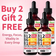 (4-Pack) Vitamin B12 Liquid Edible Supplement Drops with B6, B1, Niacin & Folate for Energy, Brain &