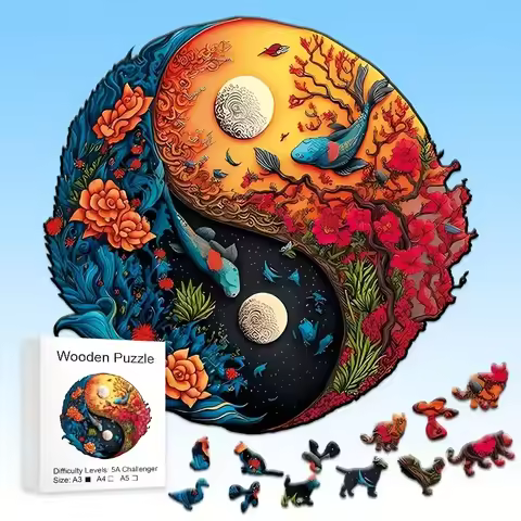 Yin Yang Wooden Jigsaw Puzzles, Unique Shape Advanced Wooden Puzzle ,Best Christmas Birthday Gift, F