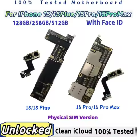 SIM Version Well Mainboard For iPhone 15 Pro Max 15Plus With/NO Face ID Unlocked Motherboard Clean i