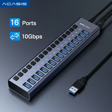 Acasis 16/10/7 Port USB Hub 10Gbps Individual Switch Charging Data Transfer for PC Laptop Workstatio