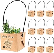 YUXIANLB 20pcs Good Luck Succulents Wraps Pots, Kraft Paper Mini Succulent Pots Bulk with Plastic Ha