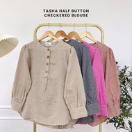 ZUCCA TASHA HALF BUTTON CHECKERED BLOUSE - DM130
