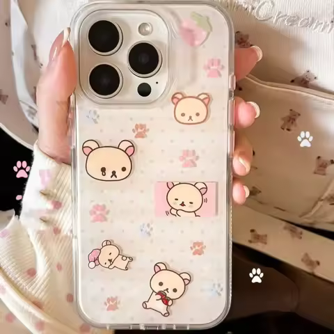 Cute Strawberry R-Rilakkuma Phone Case For iPhone 16 15 14 13 12 11 Pro Max 7 8 Plus XR XS Max Shock
