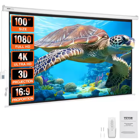 SucceBuy Electric Motorized Projector Screen 100in16:9 4K 1080 HD Wall Mount Movie Screen for Family