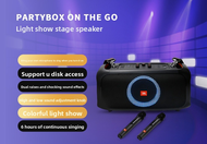 JBL PARTYBOX ON THE GO ESSENTIAL ลำโพงบลูทูธ พร้อมไมค์ลอย 2 ตัว 100 วัตต์ แบตในตัว ของแท้มหาจักร