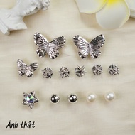 Bộ 13 Sticker Charm 3D chủ đề Sao bạc bling nhựa cứng gắn Dép Sục Cá Sấu MayTo JB-368