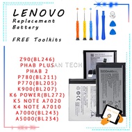 Battery Leenovo Z90 Phab Plus 2 P780 P770 K900 K6 Power K5 Note A7020 K4 Note A7010 A7000 A5000
